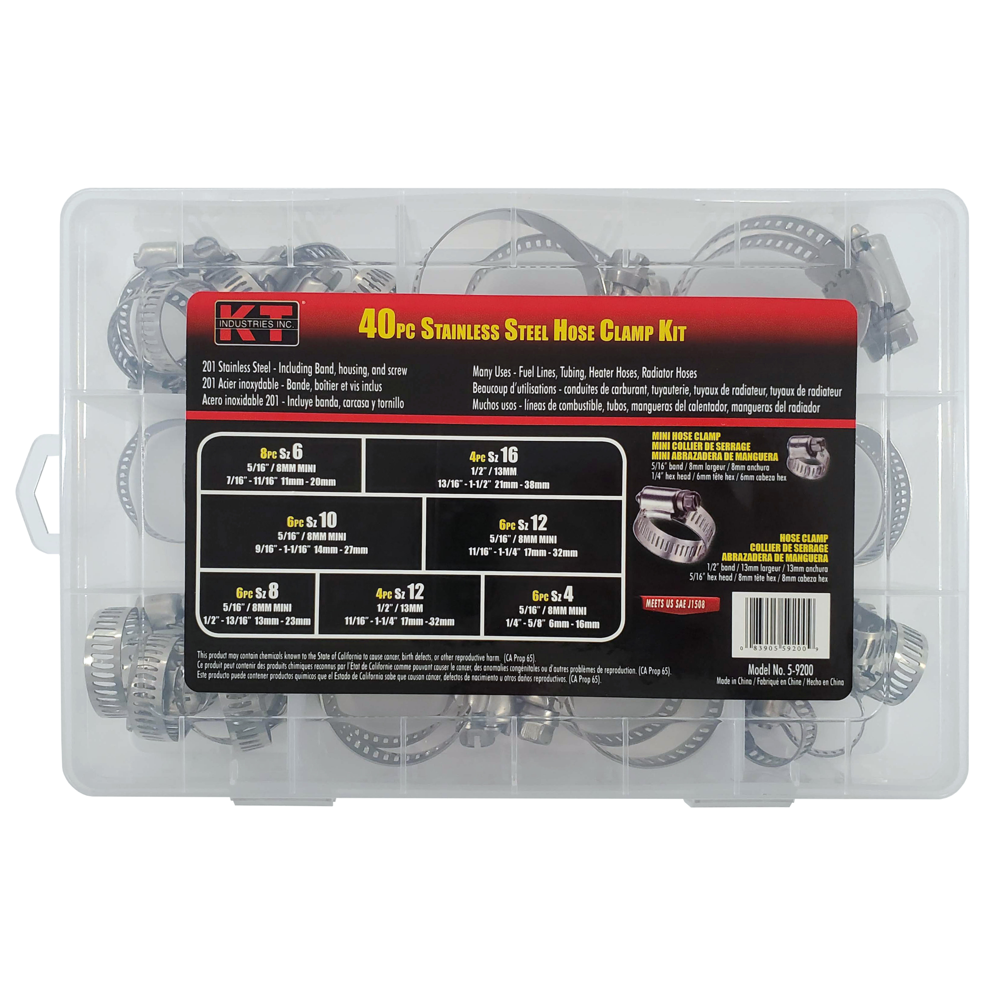 K-T Industries Hose Clamp Kit — 40 Pcs, 201 Stainless Steel, Model# 5-9200
